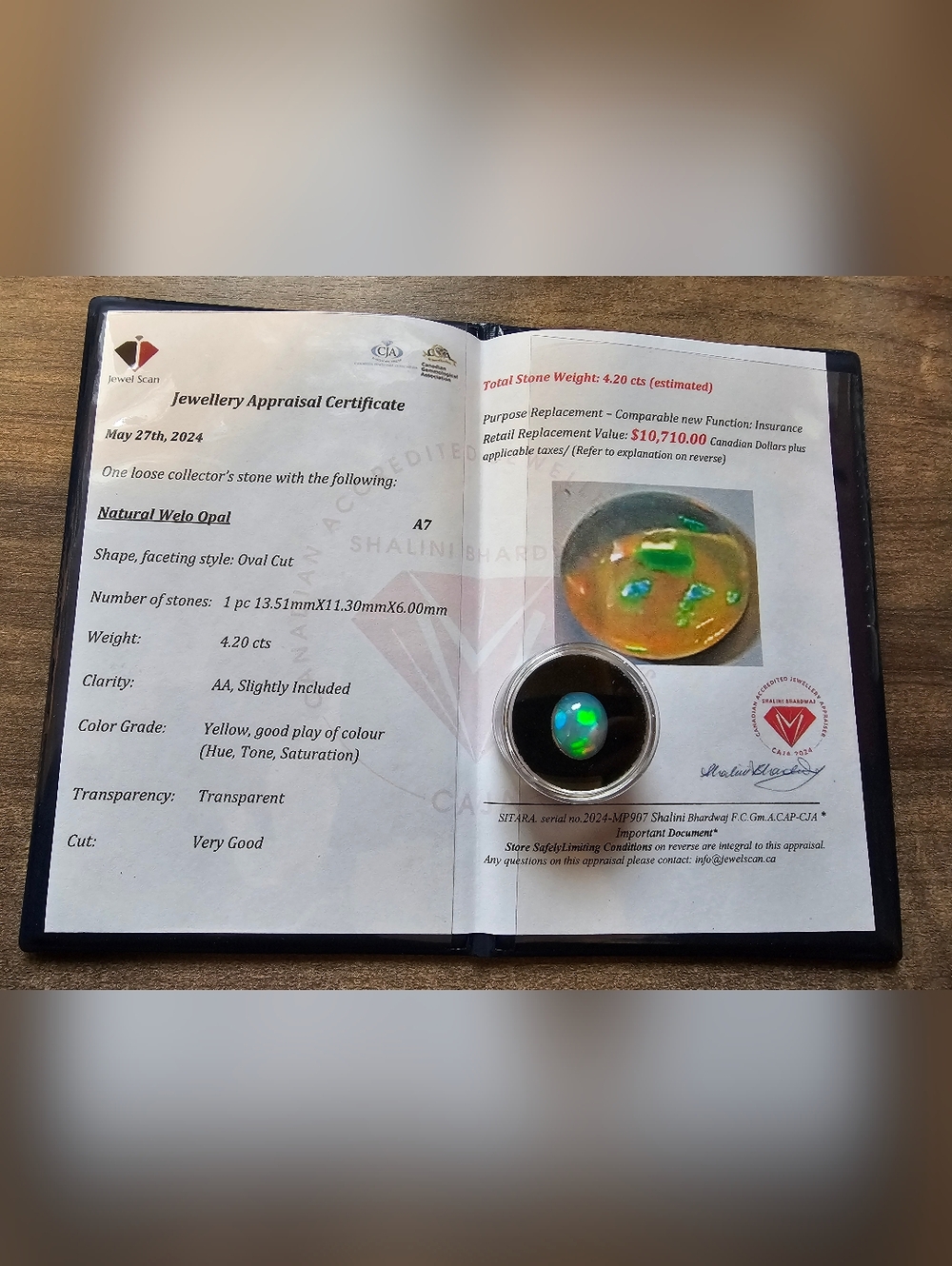 Appraised $10,710 Natural Welo Opal Gemstone 4.20 Carats